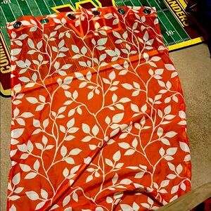 Orange Leaf Patterned Curtain (Set of 2)